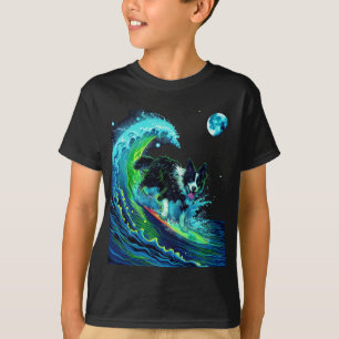 Maanverlichte Surfende Border Collie Kinderen T-shirt