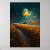 Maanverlichte tarweveld - Rustig nachtlandschap Poster (Voorkant)