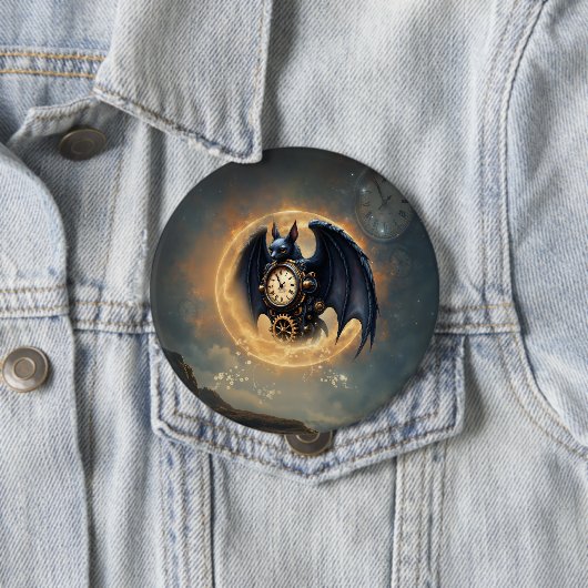 Maanverlichte Tijdsbewaker – Steampunk Vleermuis Ronde Button 4,0 Cm (In situ)