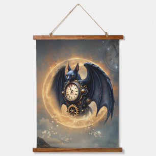 Maanverlichte Tijdsopnemer – Steampunk Vleermuis Hangend Wandkleed