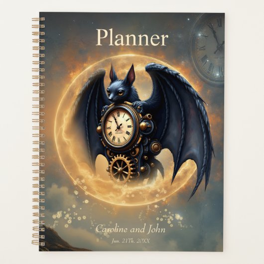 Maanverlichte Tijdsopnemer – Steampunk Vleermuis Planner (Voorkant)