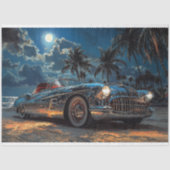 Maanverlichte Tropische Vintage Auto Decoupage Tissuepapier (Voorkant)