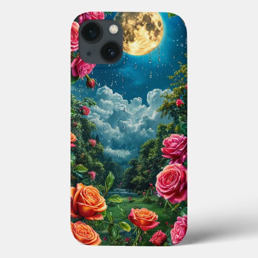 Maanverlichte tuin met bloeiende rozen Case-Mate iPhone case (Achterkant)