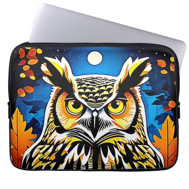maanverlichte uilenblik laptop sleeve (Voorkant)