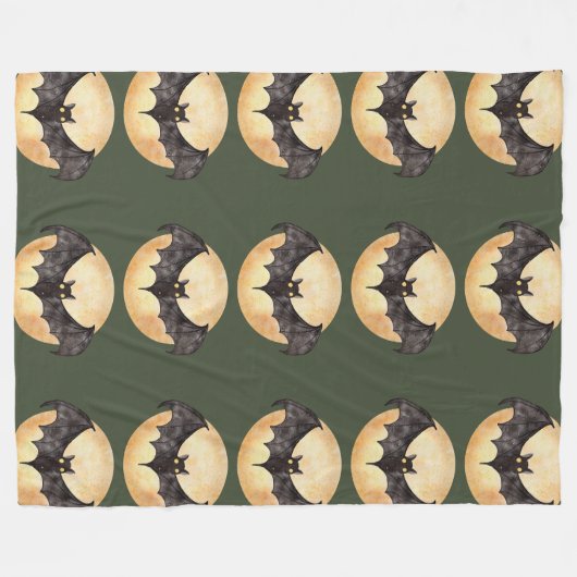 Maanverlichte vleermuissilhouetten fleece deken (Voorkant (Horizontaal))