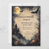Maanverlichte Vleermuizen Gotisch Halloween Feest Kaart (Voorkant)