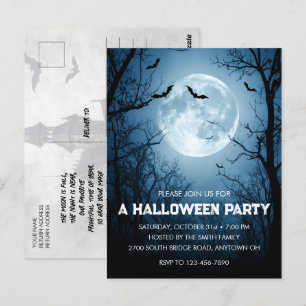 Maanverlichte Vleermuizen Halloween Feest Uitnodig Briefkaart