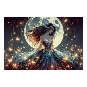 Maanverlichte Vlinder Bezweerster Fantasie Perfect Poster