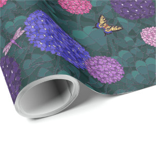Maanverlichte Vlinder Hortensia Tuin Pewter Medium Cadeaupapier