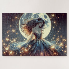 Maanverlichte Vlinder Tovenaarsvrouw Fantasie Legpuzzel