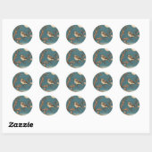 Maanverlichte vogel op bloesemtakstickers ronde sticker (Vel)