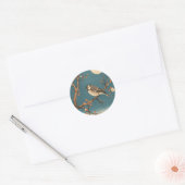 Maanverlichte vogel op bloesemtakstickers ronde sticker (Envelop)