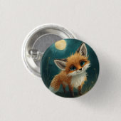 Maanverlichte Vos, Nachtelijk Bos Ronde Button 3,2 Cm (Voorkant /achterkant)