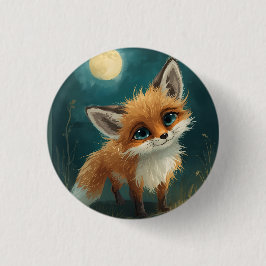 Maanverlichte Vos, Nachtelijk Bos Ronde Button 3,2 Cm