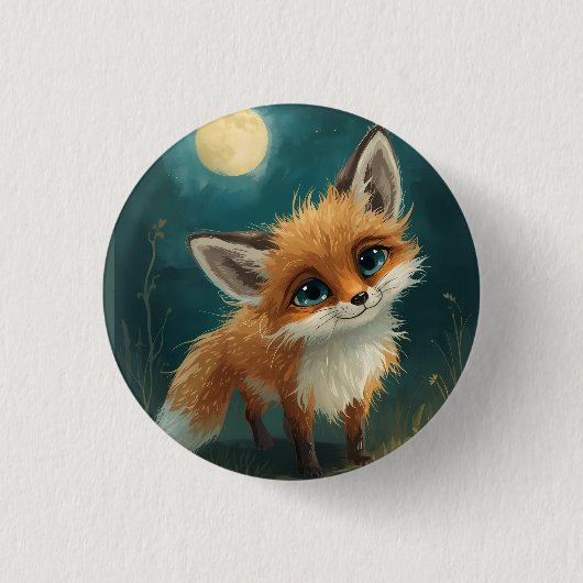 Maanverlichte Vos, Nachtelijk Bos Ronde Button 3,2 Cm (Voorkant)