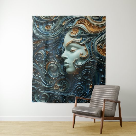 Maanverlichte Vrouw 3D Kunst Wandkleed (In situ)