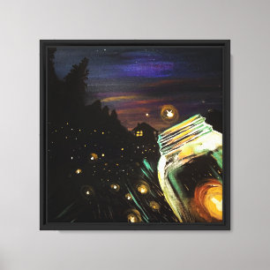 Maanverlichte vuurvlieg metsonteglazen cottagecore canvas afdruk