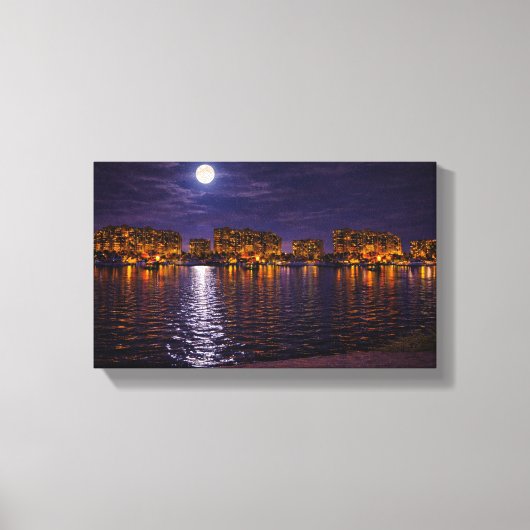 Maanverlichte Waterfront Stadsgezicht Canvasprint Canvas Afdruk (Voorkant)