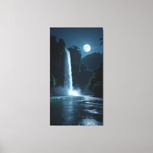 Maanverlichte waterval - Cinematic Night Landscape Canvas Afdruk