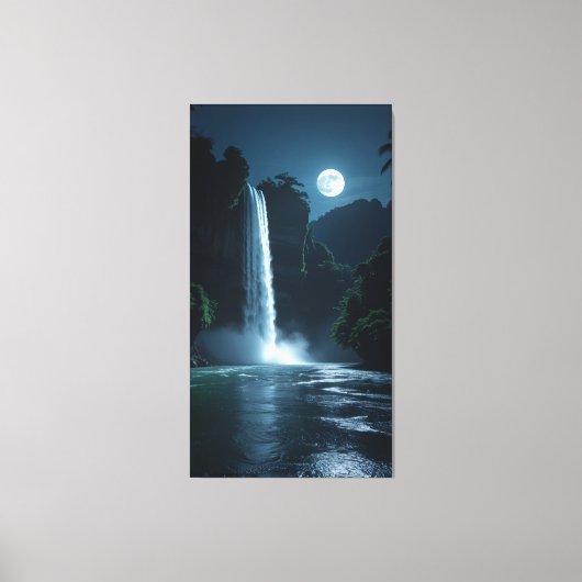 Maanverlichte waterval - Cinematic Night Landscape Canvas Afdruk (Voorkant)