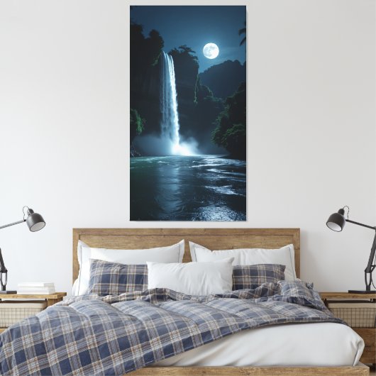 Maanverlichte waterval - Cinematic Night Landscape Canvas Afdruk (Insitu (Slaapkamer))