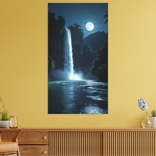 Maanverlichte waterval - Cinematic Night Landscape Canvas Afdruk (Insitu (Woonkamer))