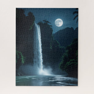 Maanverlichte waterval - Cinematic Night Landscape Legpuzzel