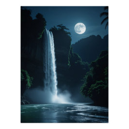 Maanverlichte waterval - Cinematic Night Landscape Perfect Poster