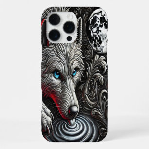 Maanverlichte weerkaatsing van de wolf-kunst iPhone 16 pro max hoesje