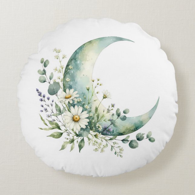 Maanverlichte Wilde Bloemen Ronde Kussen (Voorkant)