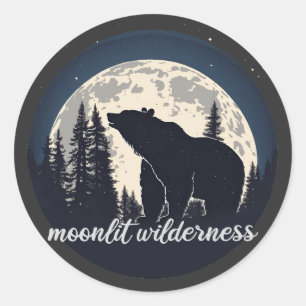 Maanverlichte wildernis natuur beer silhouet ronde sticker