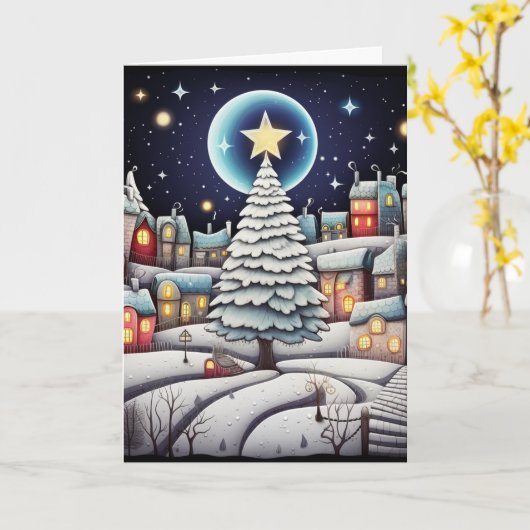 Maanverlichte winter van vreugde kaart (Gele Bloem)