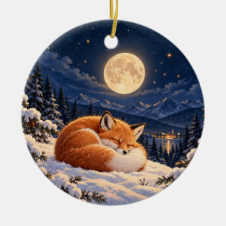 Maanverlichte Winter Vos Keramische Cirkel Ornamen Keramisch Ornament