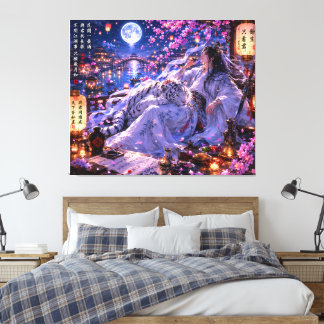 Maanverlichte Witte Tijger Beschermer – Fantasie K Canvas Afdruk
