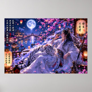 Maanverlichte Witte Tijger Beschermer – Fantasie K Poster