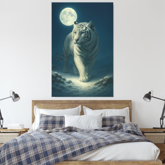 Maanverlichte witte tijger fantasie kunst canvas afdruk (Insitu (Slaapkamer))