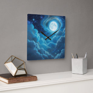 Maanverlichte wolkenlucht wandklok