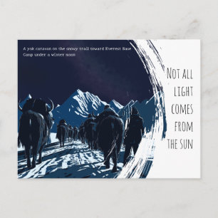 Maanverlichte Yak-karavaan Everest Himalaya-reis Briefkaart