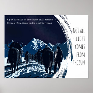 Maanverlichte Yak-karavaan Everest Nachtelijke Rei Poster