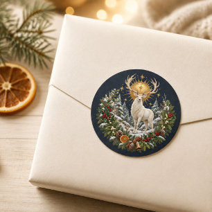Maanverlichte Yule Witte Hert Winterzonnewende Sti Ronde Sticker