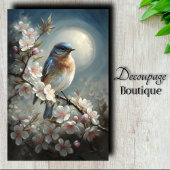 Maanverlichte zangvogel Blauwe Vogel Decoupage Tissuepapier