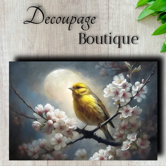 Maanverlichte Zangvogel Gele Vogel Decoupage Tissuepapier