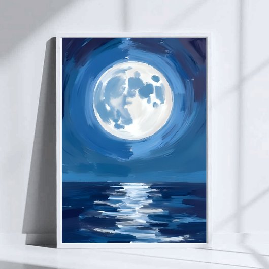Maanverlichte Zee | Waterverfreflectie van de ocea Poster