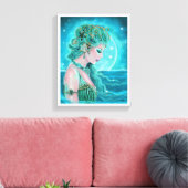 Maanverlichte zeemeermin van Renee Lavoie Canvas Afdruk (Insitu (Woonkamer))