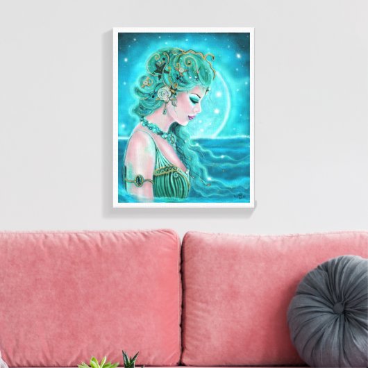 Maanverlichte zeemeermin van Renee Lavoie Canvas Afdruk (Insitu (Woonkamer))