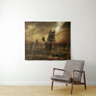 Maanverlichte Zeevaart Maritieme Kunst Wandkleed