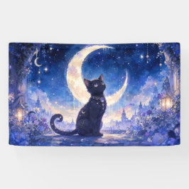 Maanverlichte Zwarte Kat Fantasie Banner