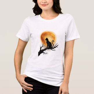 Maanverlichte Zwarte Kat Silhouet Elegante Hallowe Tri-Blend Shirt