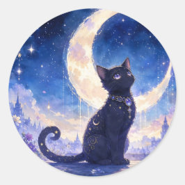 Maanverlichte Zwarte Kat Sticker