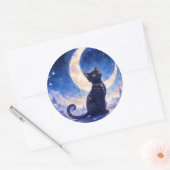 Maanverlichte Zwarte Kat Sticker (Envelop)